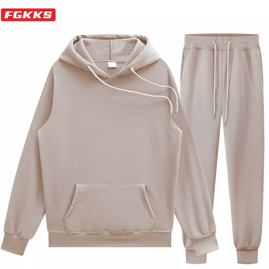 Hoodie+Pants Two-Pieces Casual Solid Color SweatSuit