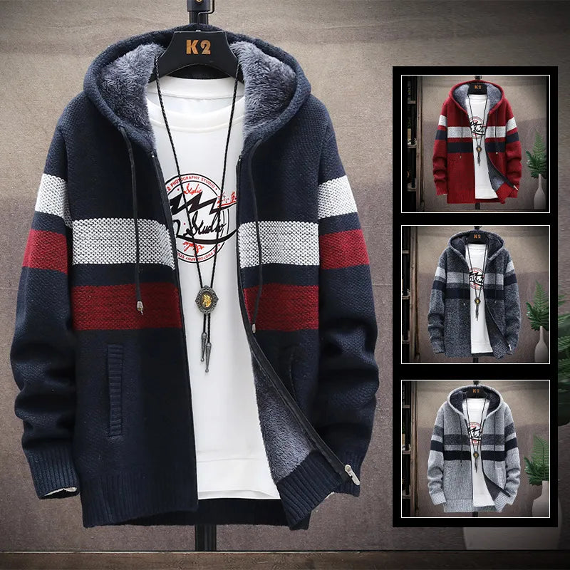 Casual Men's Striped Hooded Cardigan
