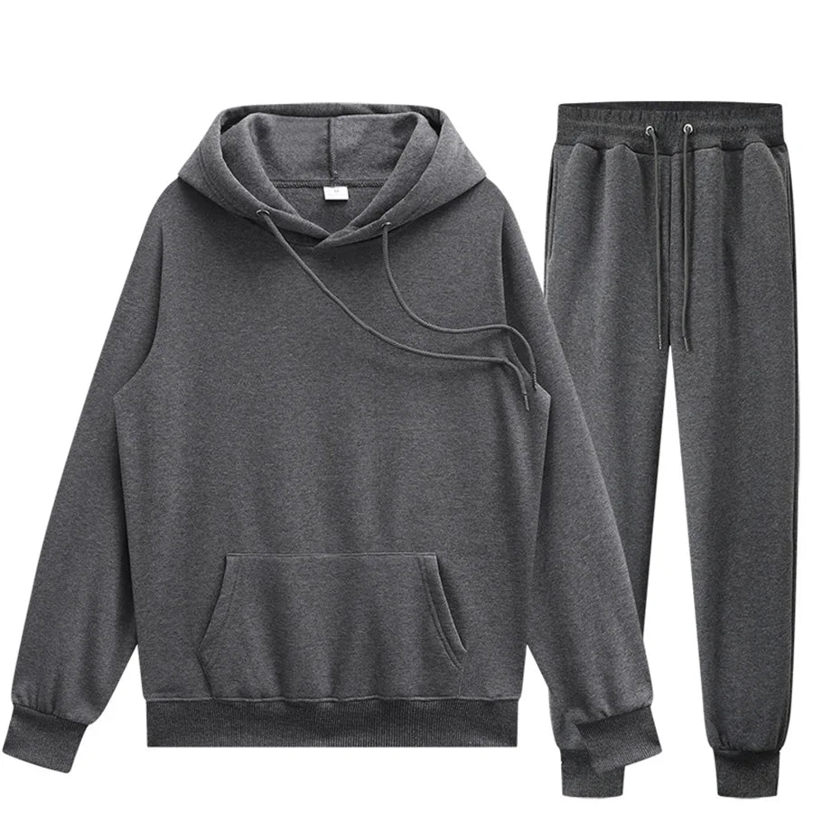 Hoodie+Pants Two-Pieces Casual Solid Color SweatSuit