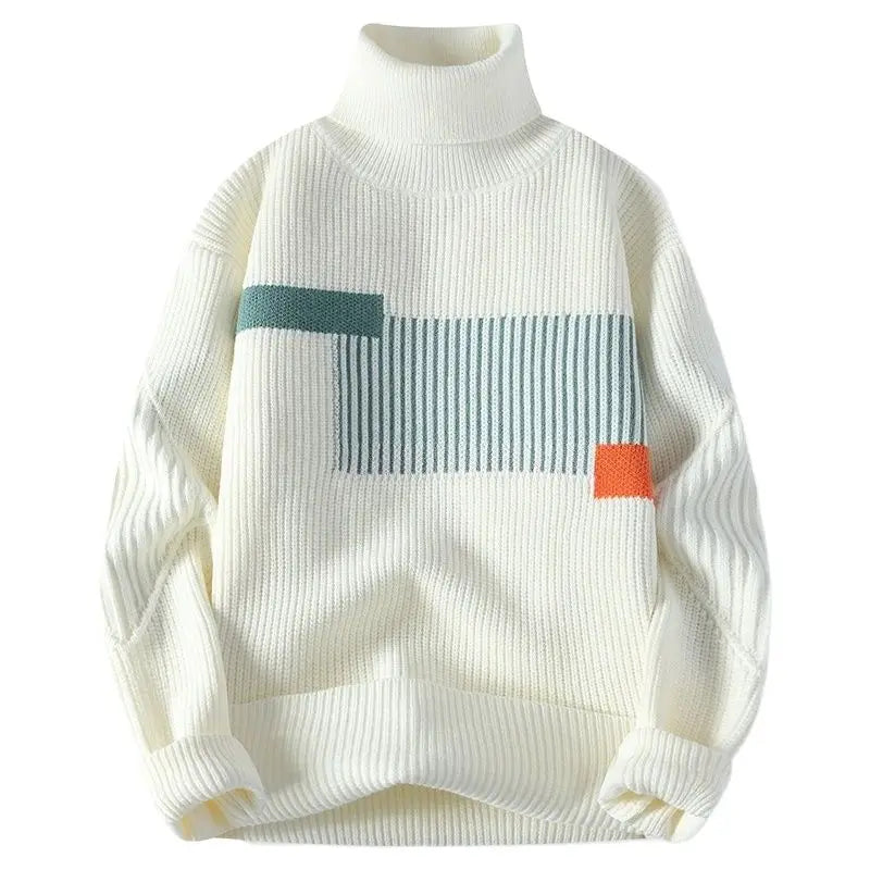 Patchwork Knit Turtleneck Sweaters