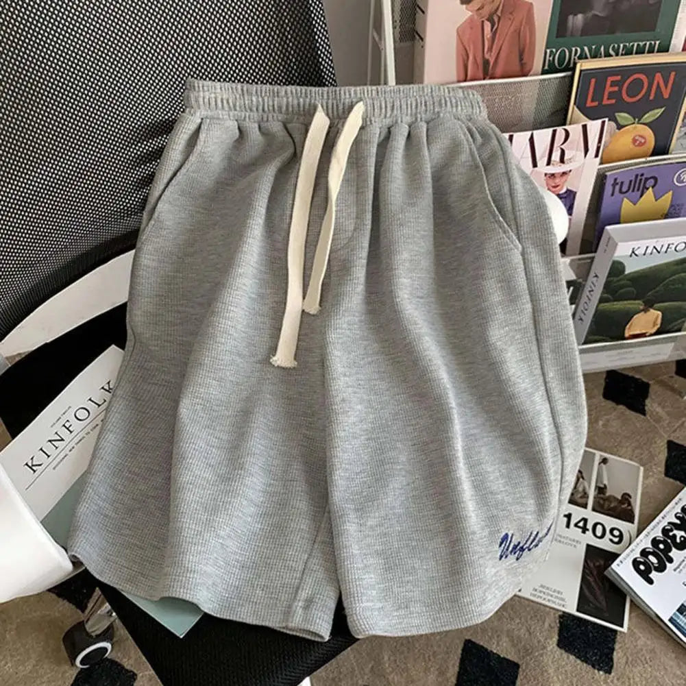 Unisex Summer Waffle Suit Loose Short Sleeve T-shirt Shorts Jogger Two-piece Set