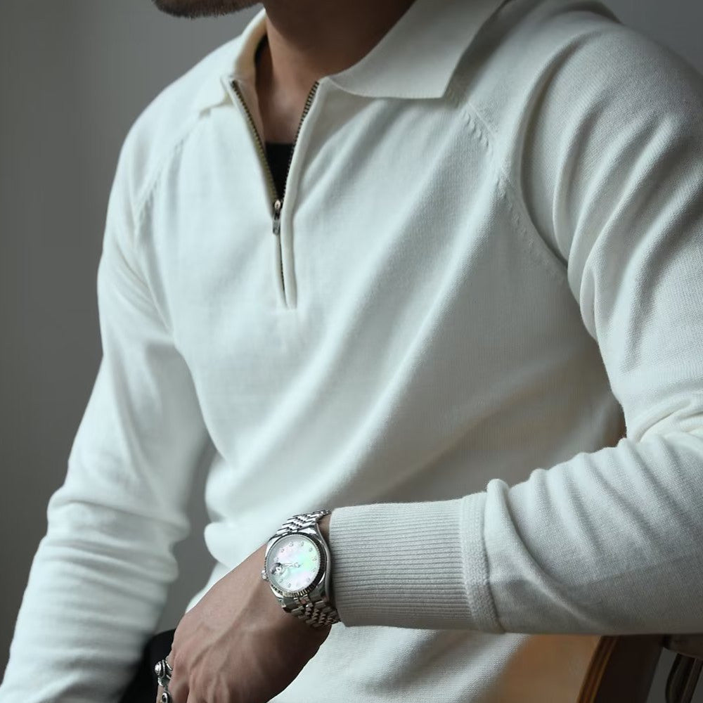 Men's Lightly Mature Half Zipper Knitted Polo Shirt