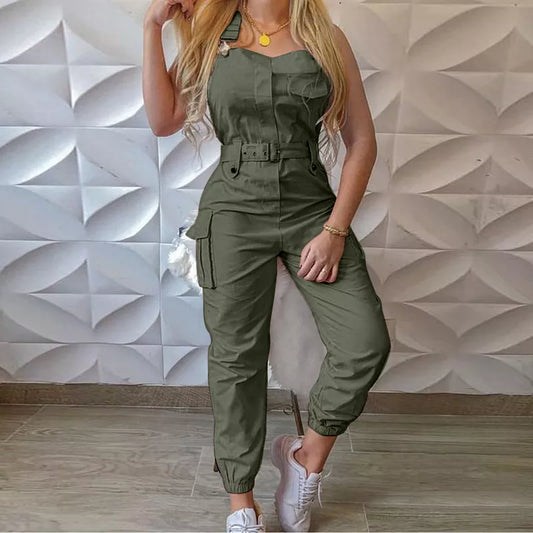 New Style Women’s Solid Color Cargo Jumpsuit