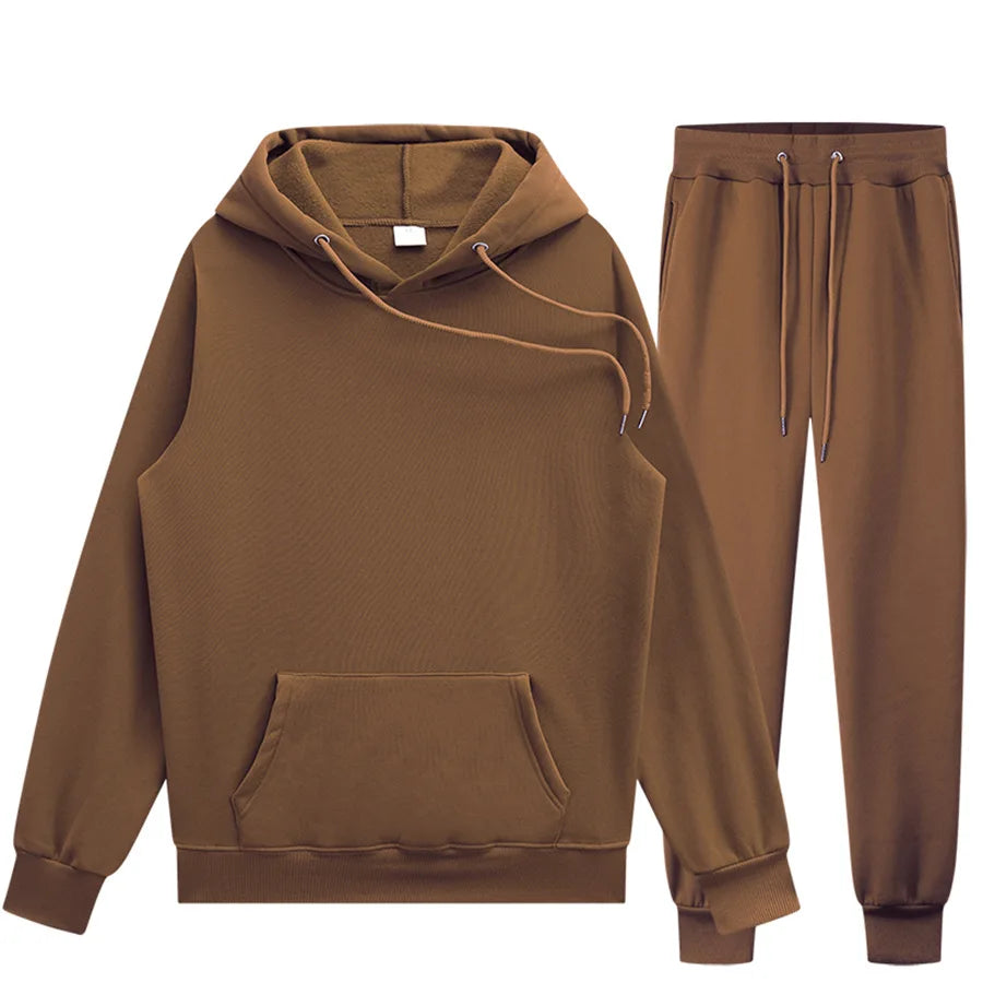 Hoodie+Pants Two-Pieces Casual Solid Color SweatSuit