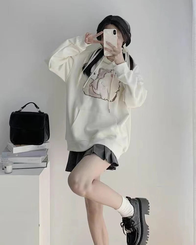 Feline Fashion: Cartoon Cat Print Hoodies