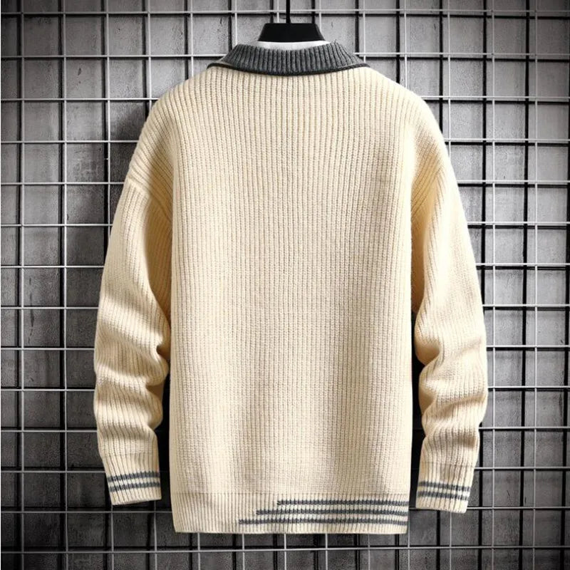 Stylish Autumn/Winter Men's Sweater: Color Matching Round Neck Pullover