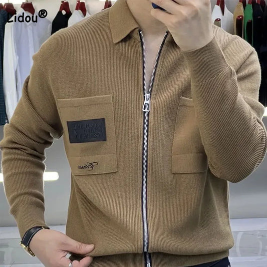 Refined Style: Men's Office-Ready Knit Coat with Zipper Pockets