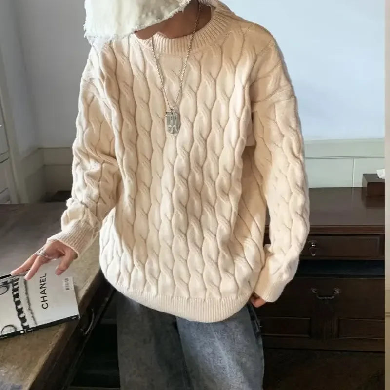 Luxury Men's Autumn Sweater with Classic Round Neckline and Detailed Knit