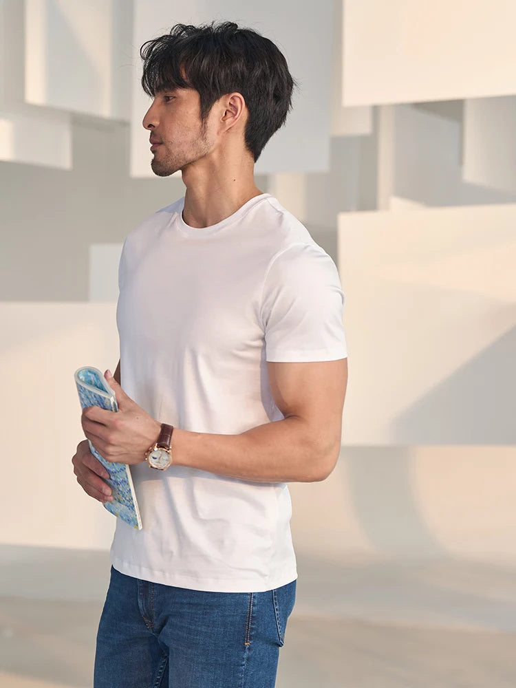 Silk Blend Plain Cozy T Shirts