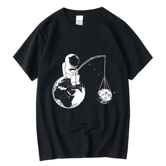 100% Cotton Men's High-Quality T-Shirt: Loose Fit with Astronaut Print for a Cool, Casual Look