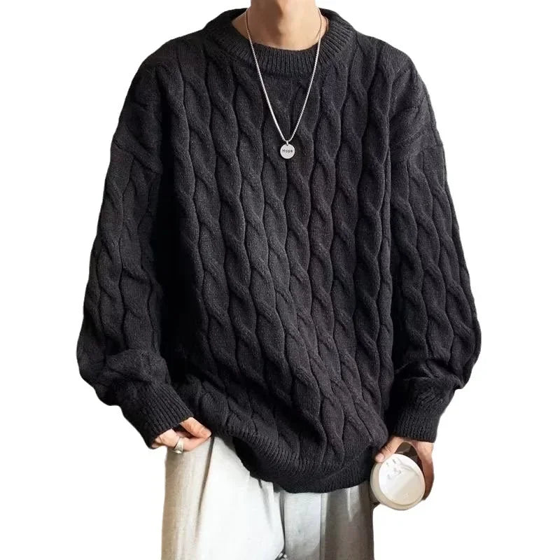 Luxury Men's Autumn Sweater with Classic Round Neckline and Detailed Knit
