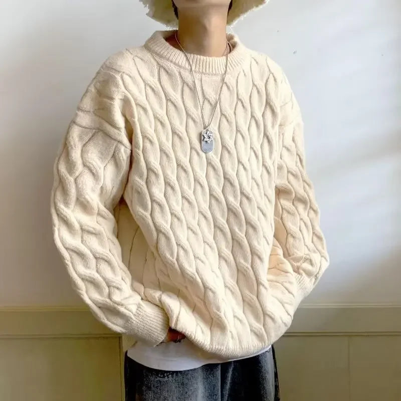Luxury Men's Autumn Sweater with Classic Round Neckline and Detailed Knit